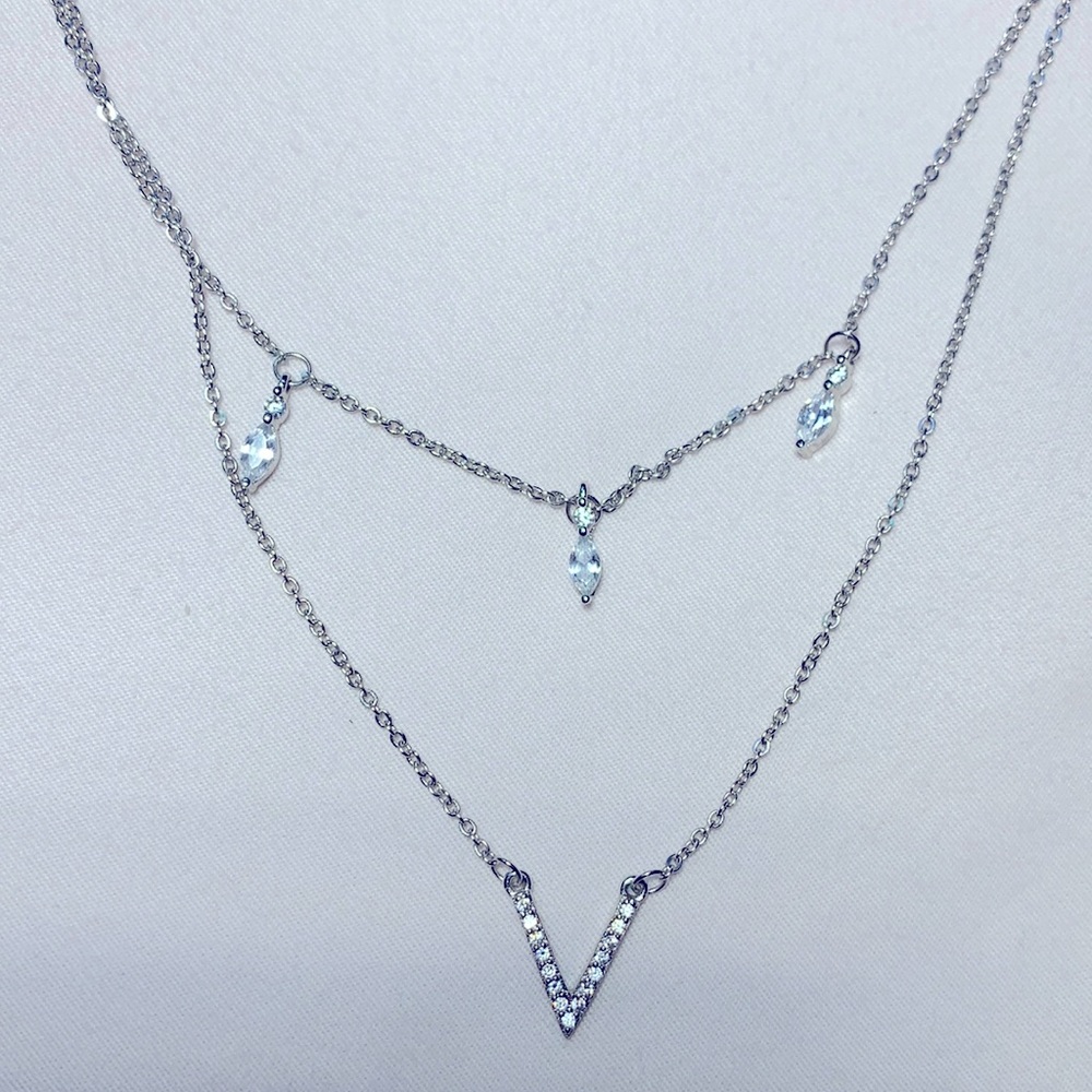 NWOT Charmed aroma layered sterling silver necklace, cubic zirconia, 16-18”